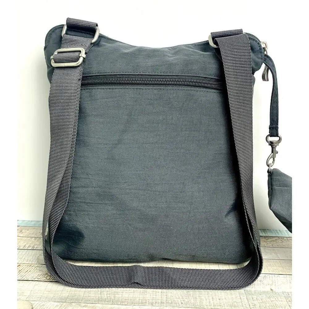 BAGGALLINI GRAY NYLON CANVAS ZIP TOP POCKETS X-BODY SHOULDER BAG HANDBAG PURSE